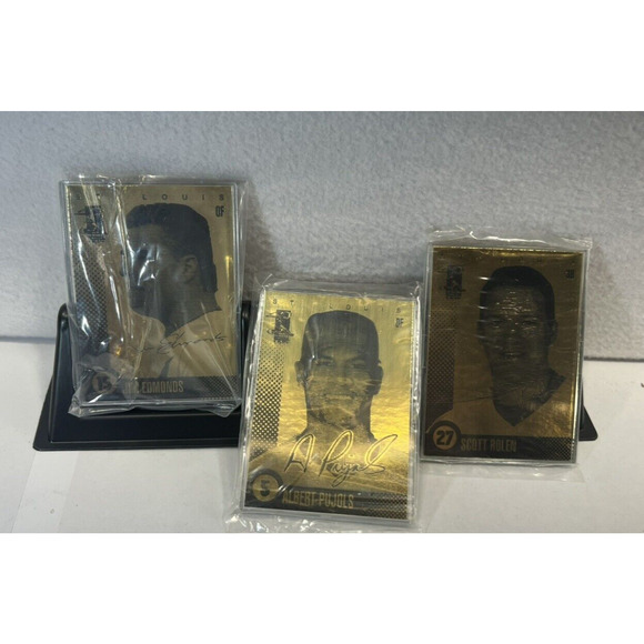 Albert Pujols, Scott Rolen & Jim Edmonds Laser Line Gold Cards Set w/stand - Picture 1 of 5